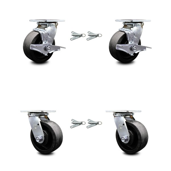 Service Caster 5 Inch Glass Filled Nylon Caster Set with Roller Bearings 4 Swivel Lock 2 Brake SCC-30CS520-GFNR-TLB-BSL-2-BSL-2 - main